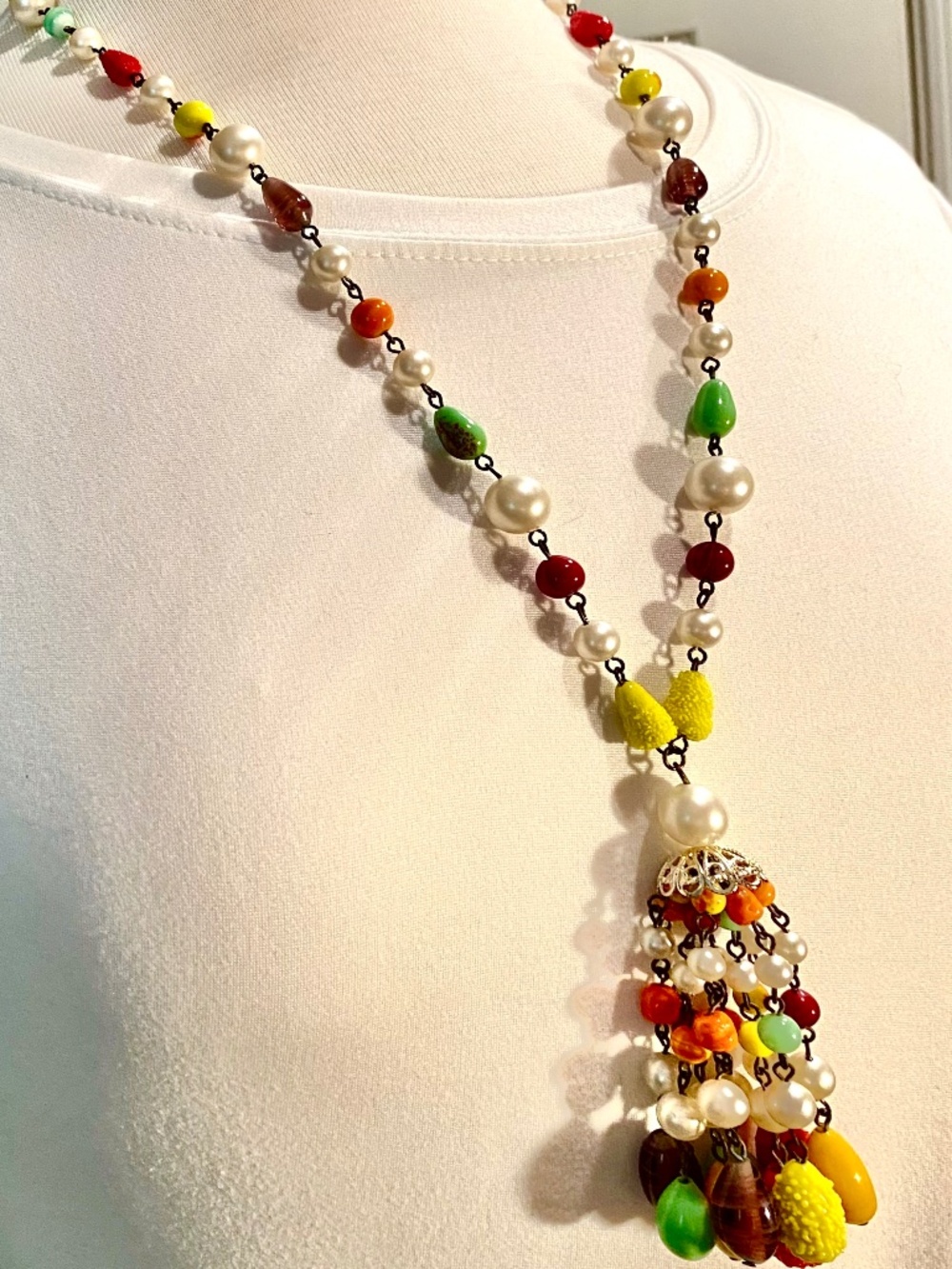 Vintage Japan Glass Fruit Salad Sugar Bead Cha Cha Necklace